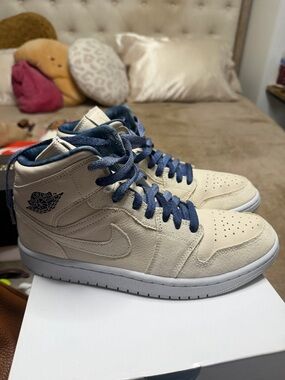 Jordan Mid-Top Sneakers in Cream with Navy Accents